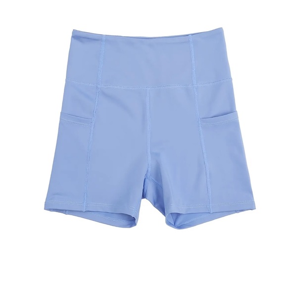 Sky blue yoga gym shorts w/pockets - Picture 4 of 8